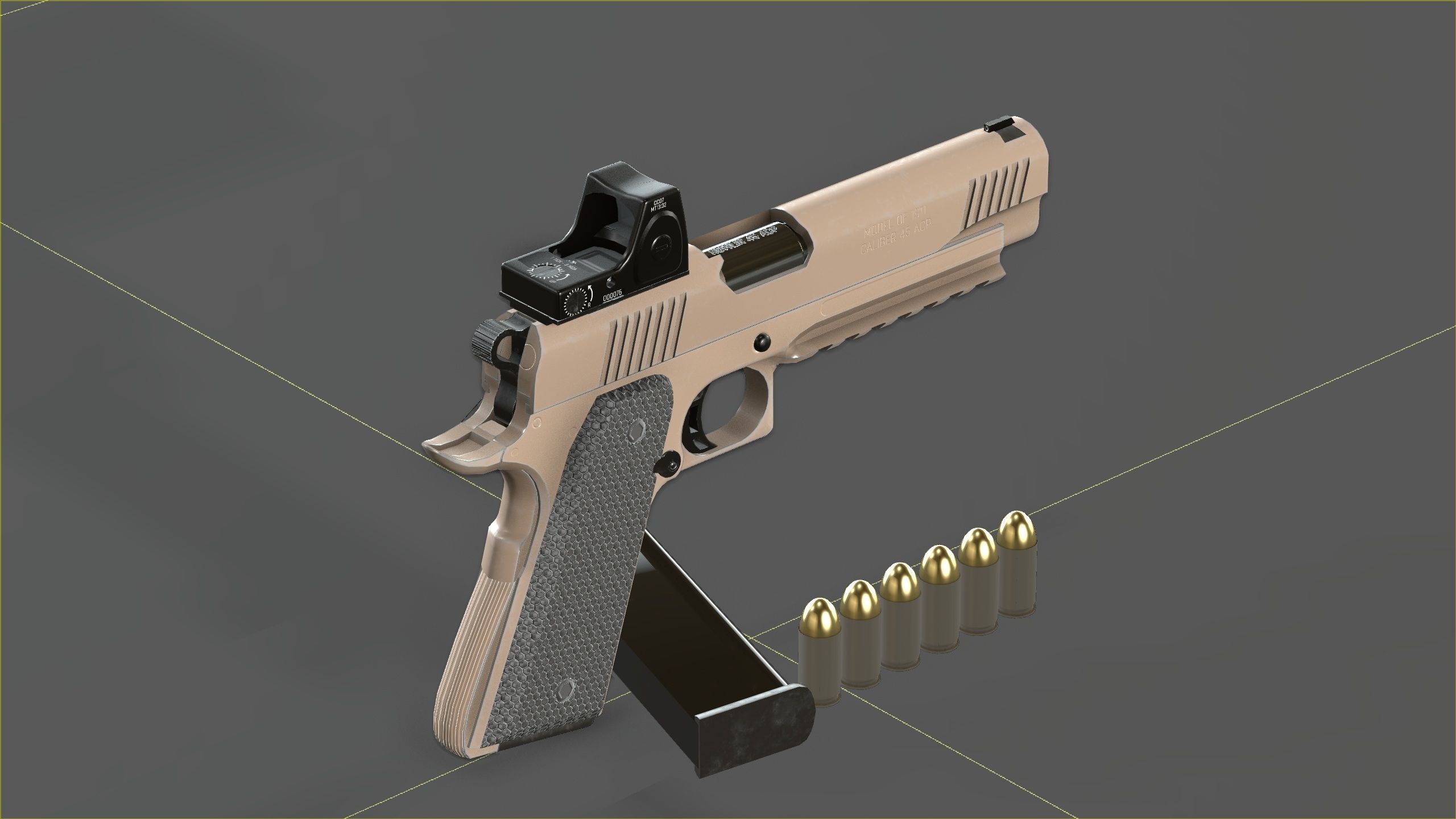 Colt 1911 45 ACP with RMR Low-poly 3D model_13
