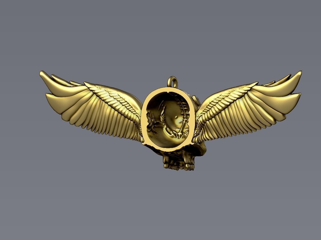 Ornamental Skull with Wings Pendant 3D print model_5