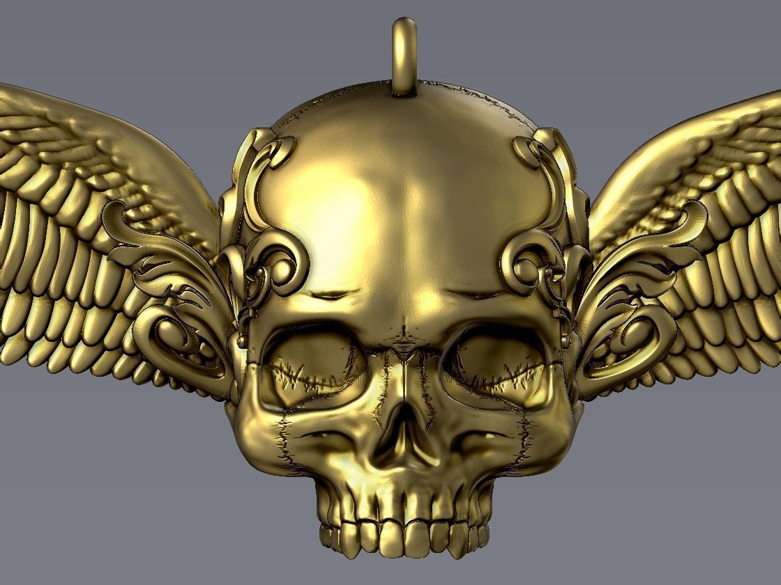 Ornamental Skull with Wings Pendant 3D print model_7