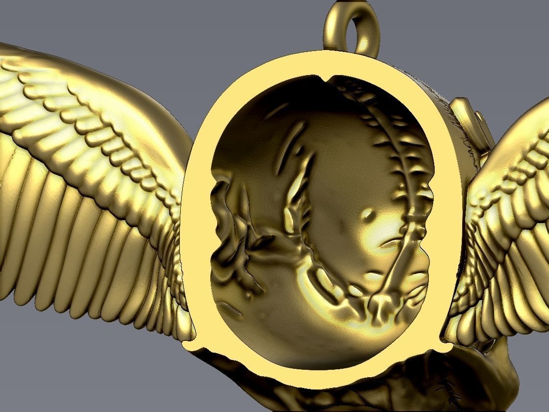 Ornamental Skull with Wings Pendant 3D print model_2