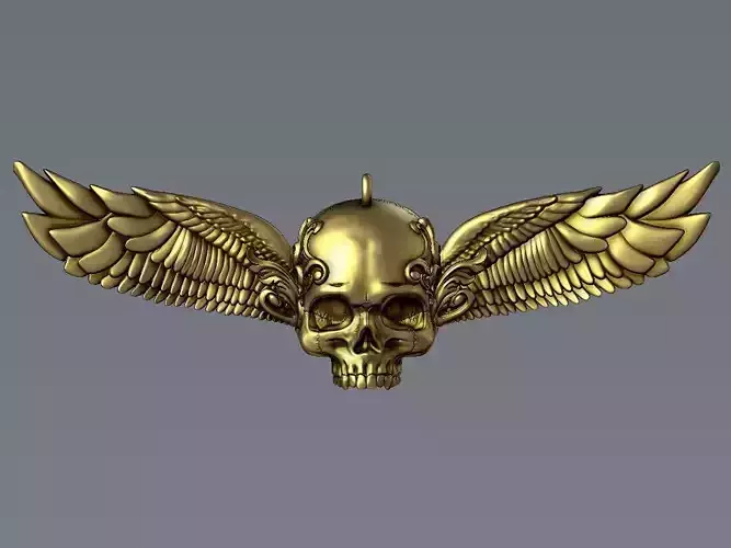 Ornamental Skull with Wings Pendant