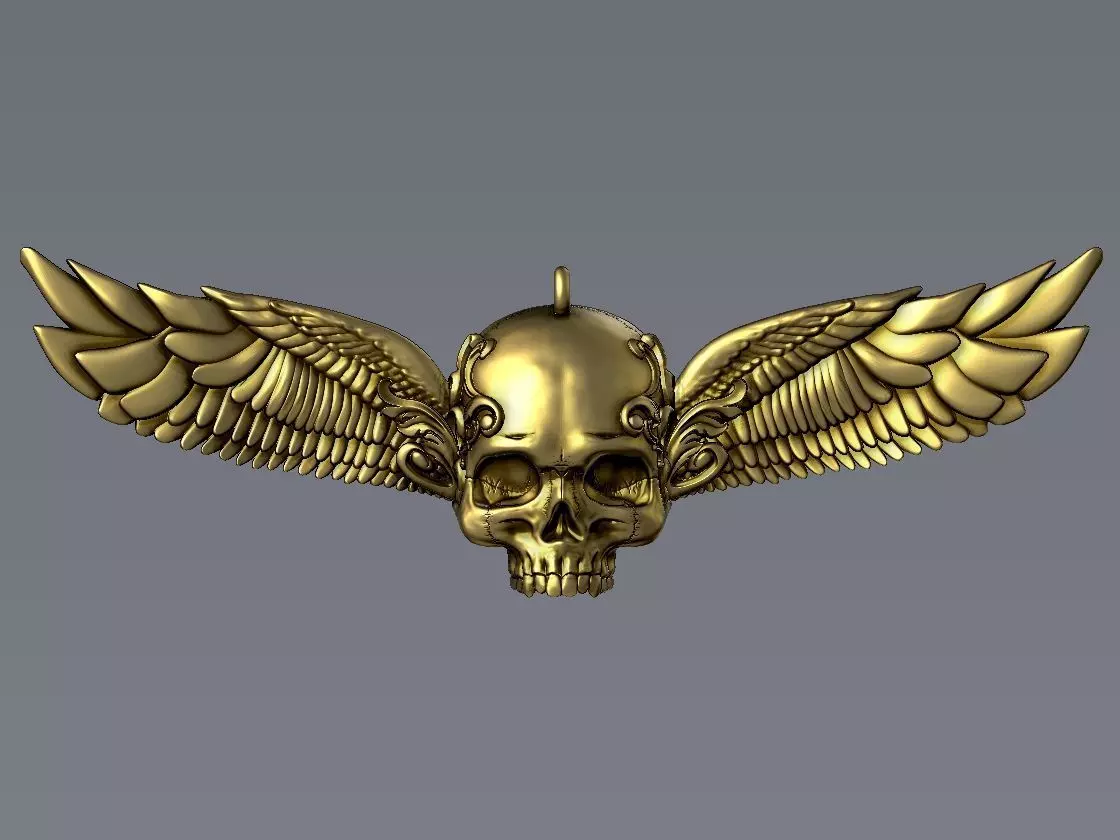 Ornamental Skull with Wings Pendant 3D print model_0