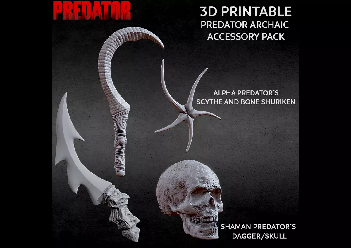 3D PRINTABLE PREDATOR ARCHAIC ACCESSORY PACK WEAPONS 3D print model_0
