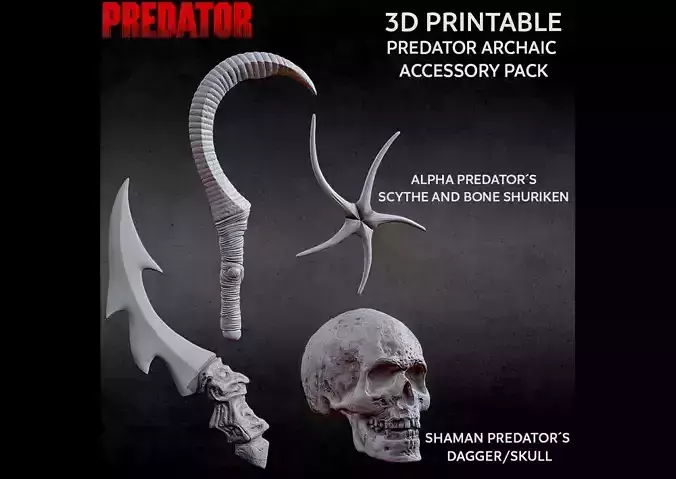 3D PRINTABLE PREDATOR ARCHAIC ACCESSORY PACK WEAPONS