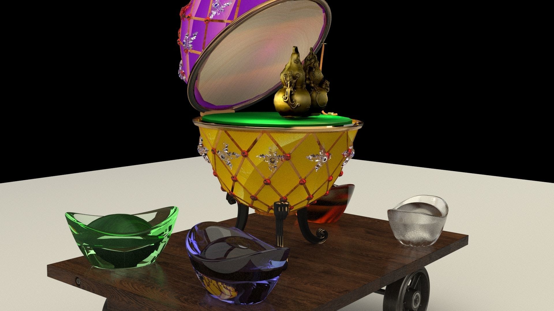 Chinese gold Ingot with Russia Faberge egg 3D model_4