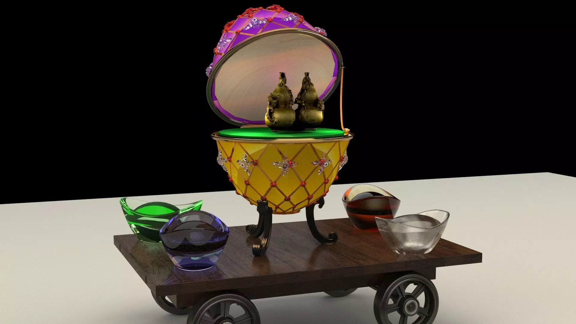 Chinese gold Ingot with Russia Faberge egg 3D model_0