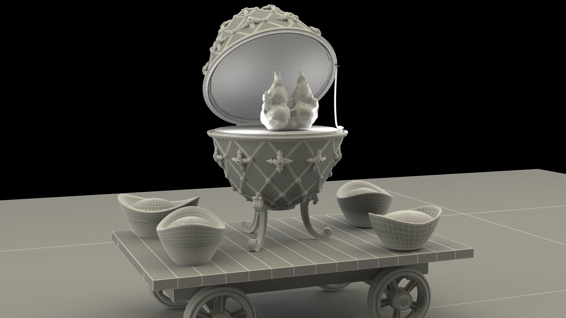 Chinese gold Ingot with Russia Faberge egg 3D model_5