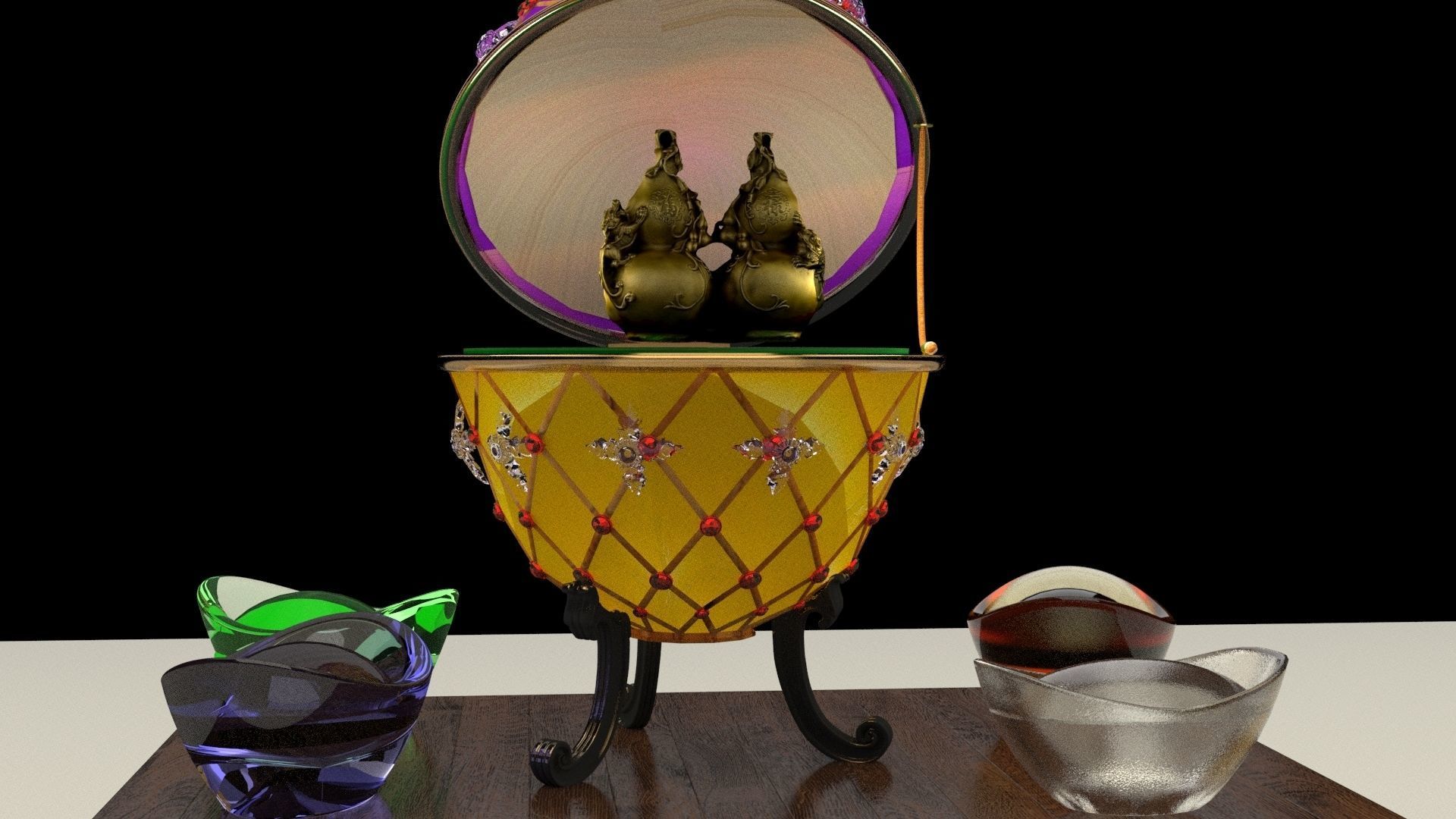 Chinese gold Ingot with Russia Faberge egg 3D model_2