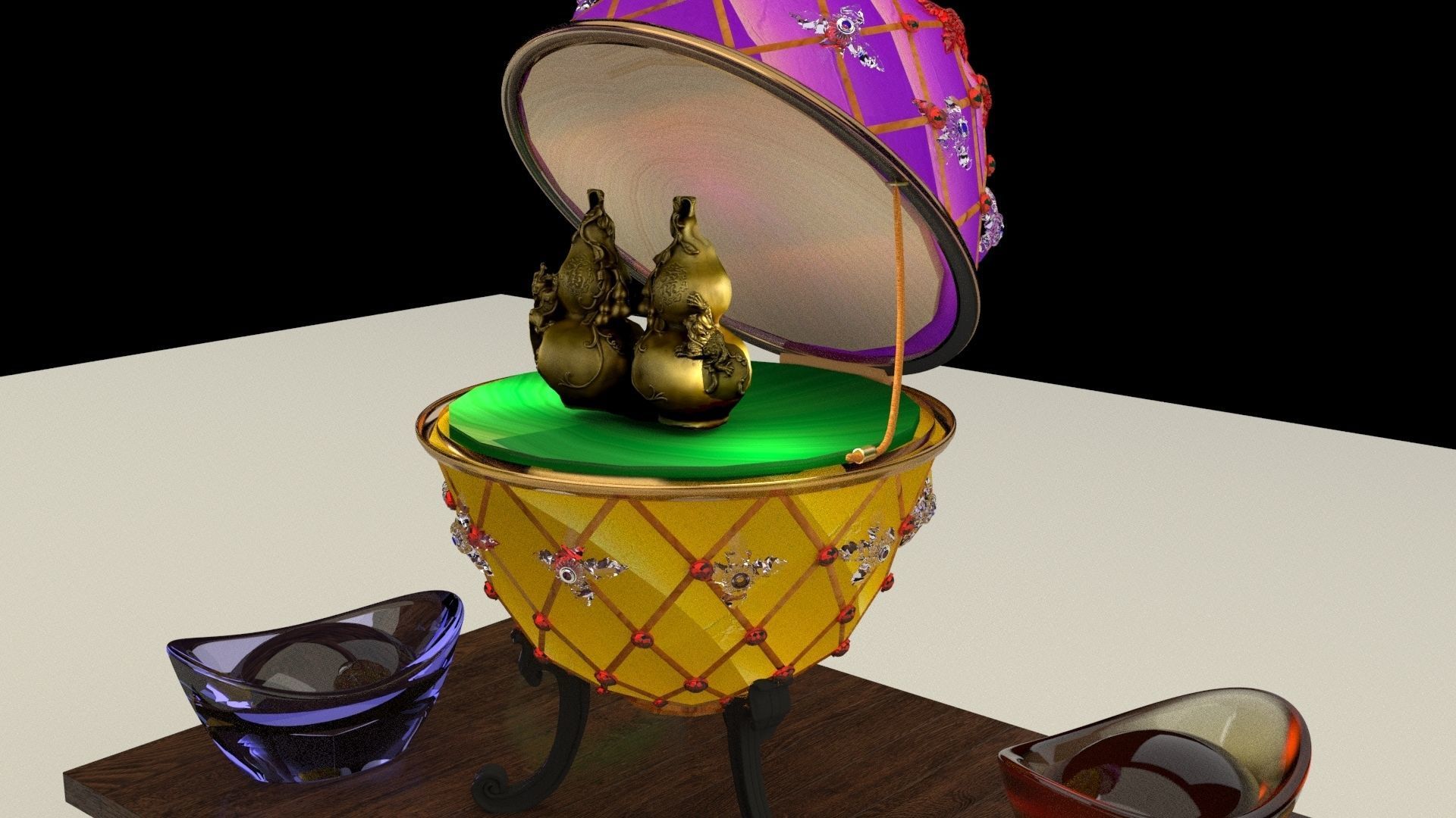 Chinese gold Ingot with Russia Faberge egg 3D model_1