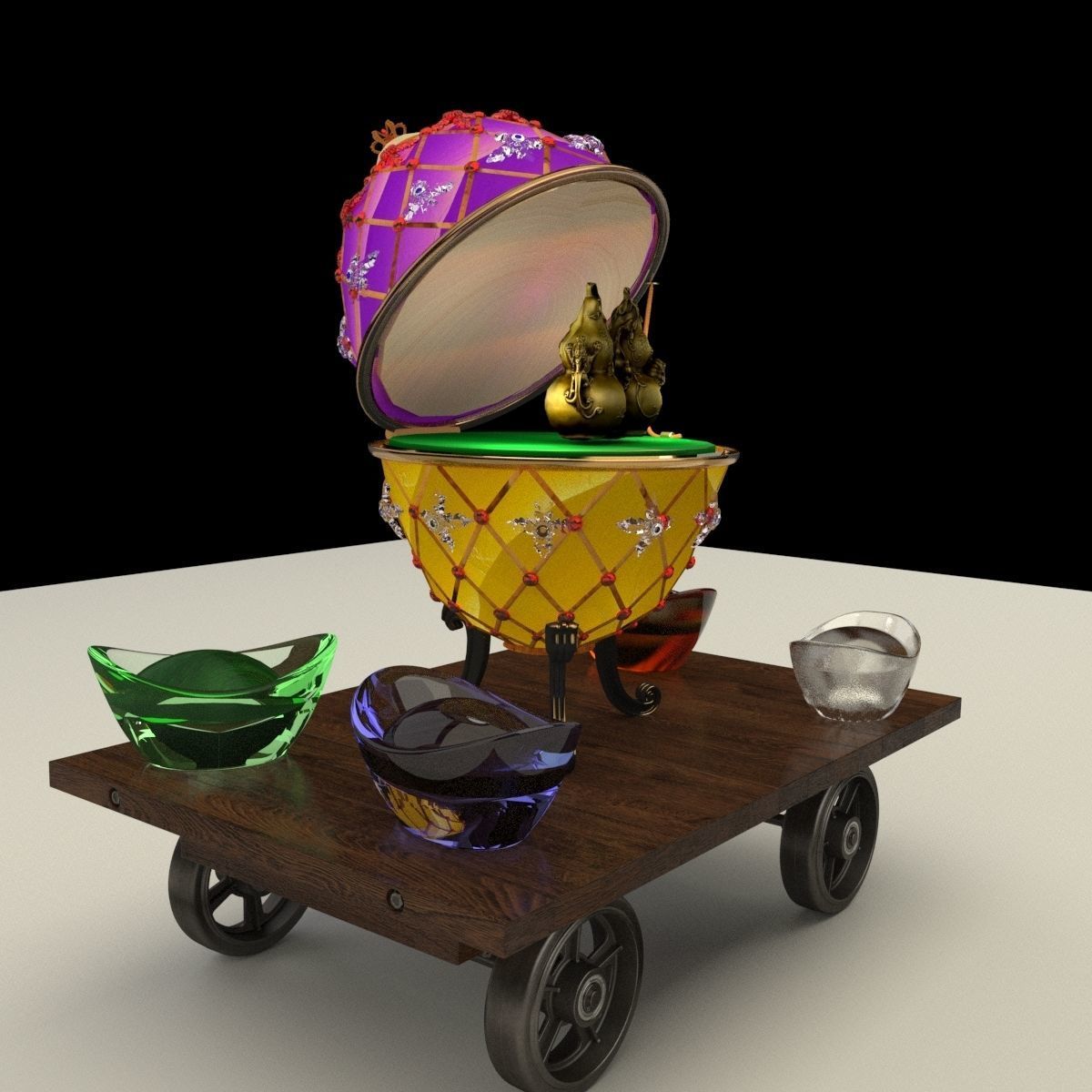 Chinese gold Ingot with Russia Faberge egg 3D model_6