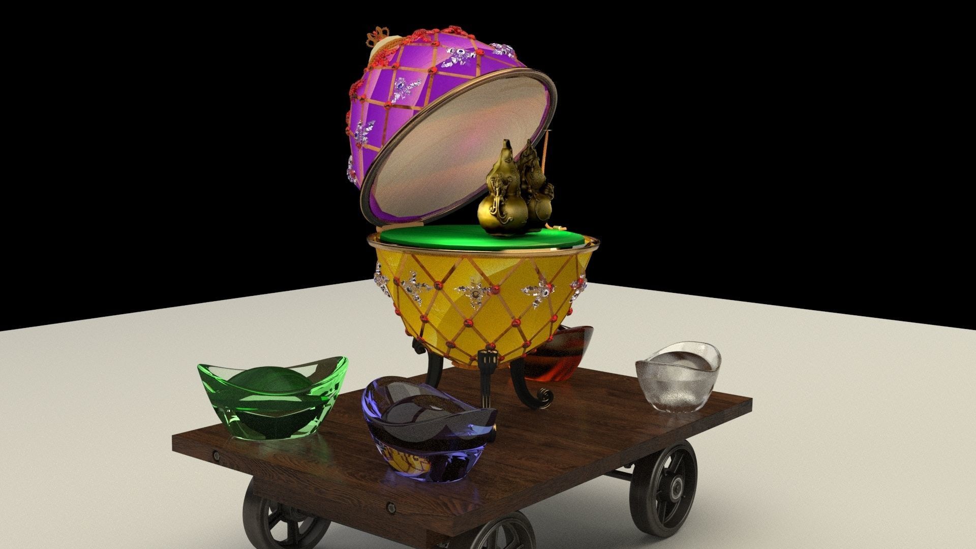 Chinese gold Ingot with Russia Faberge egg 3D model_3