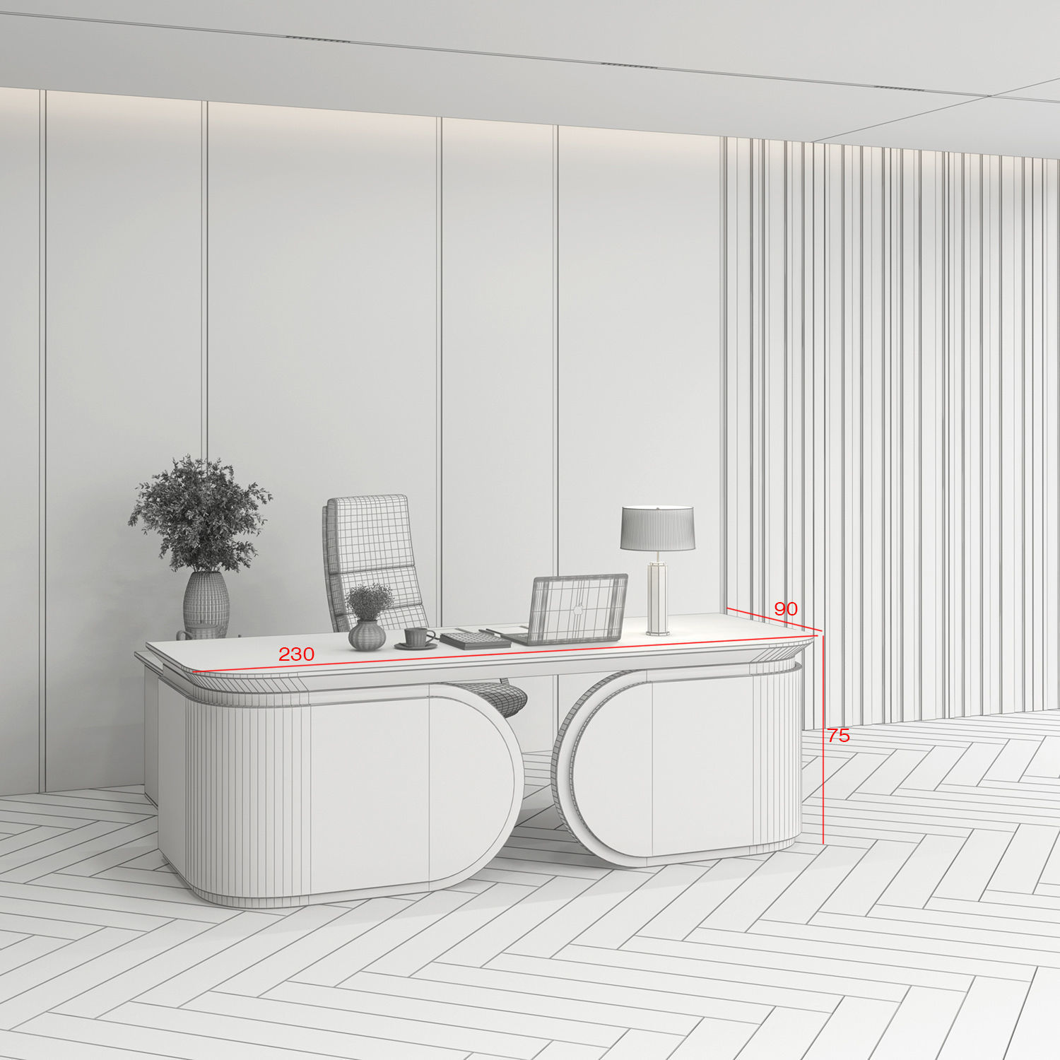 Workplace manager desk 01 - Boss desk 3D model_7