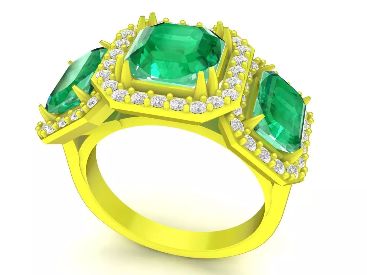 Luxury Three Stone Halo Gemstone Ring for Women 4856 3D print model