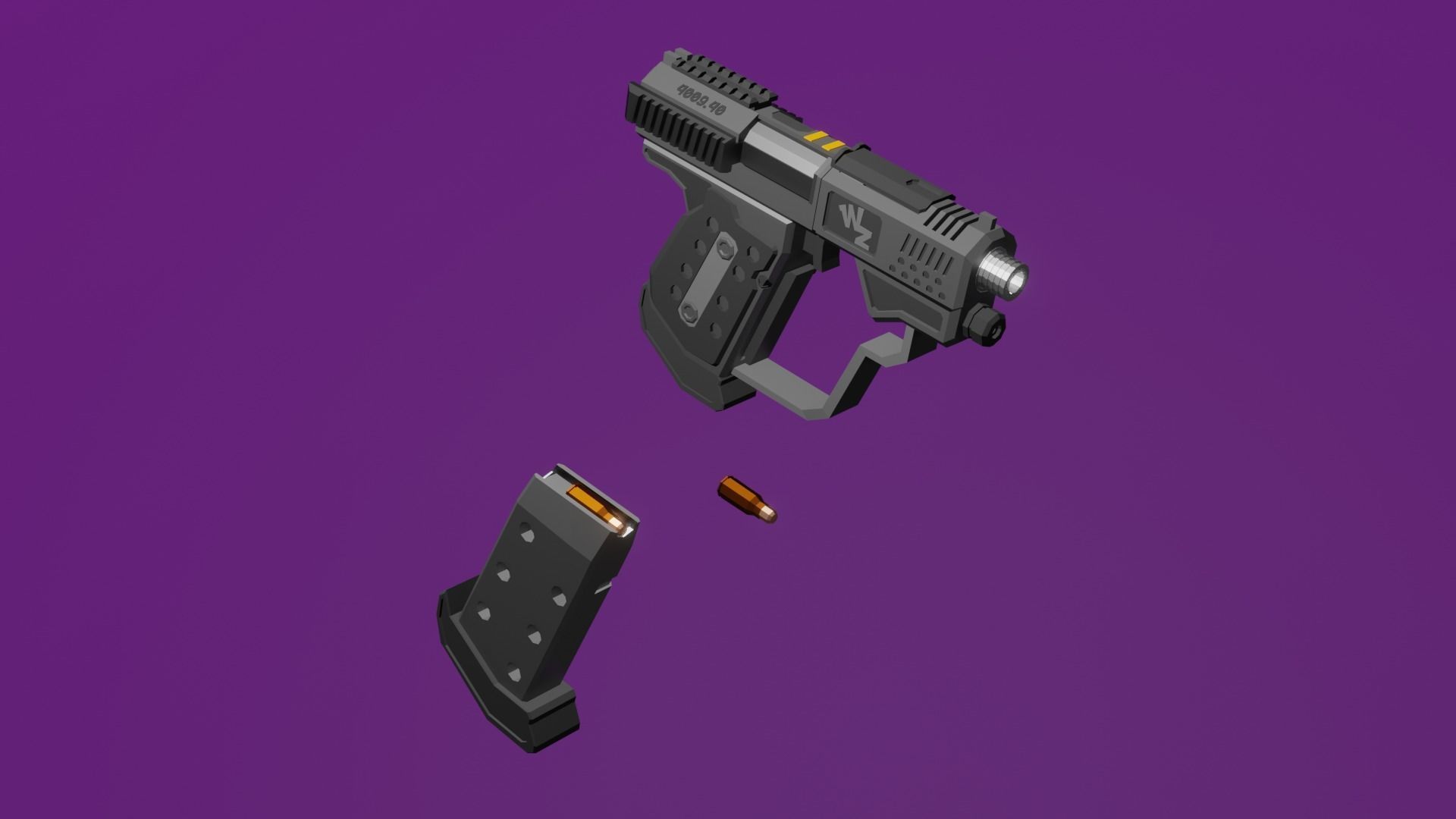 Futuristic Pocket Pistol Low-poly 3D model_10
