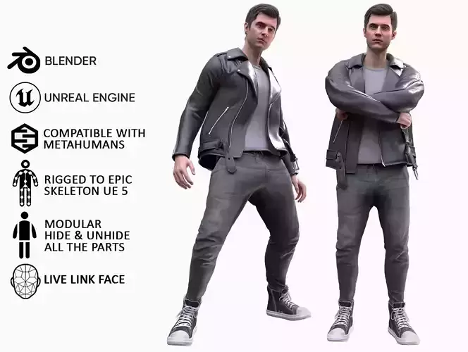 Man in Casual Outfit - Modular - Rigged Low-poly 3D model