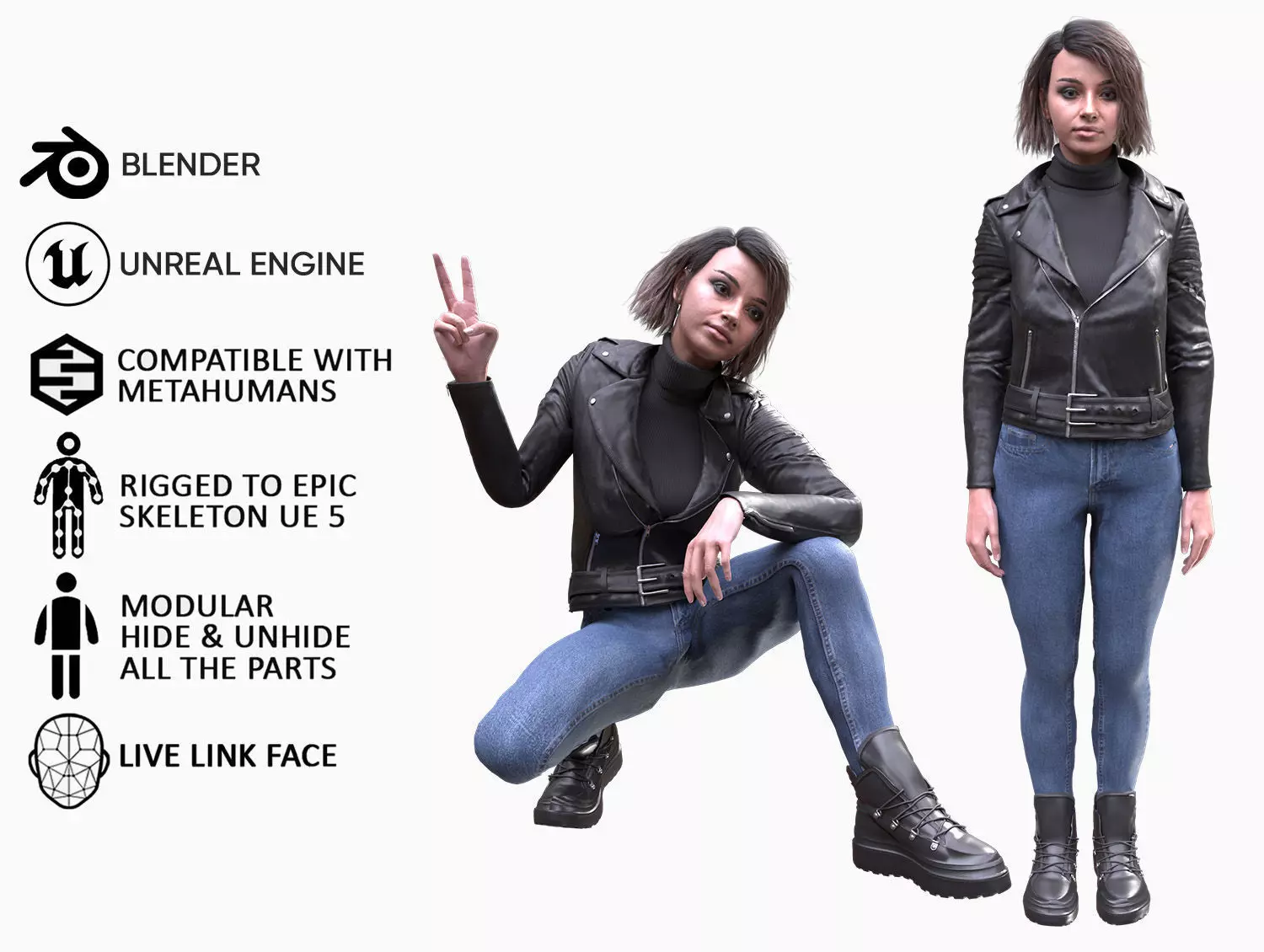 Woman in Casual Outfit - Modular - Rigged Low-poly 3D model_0