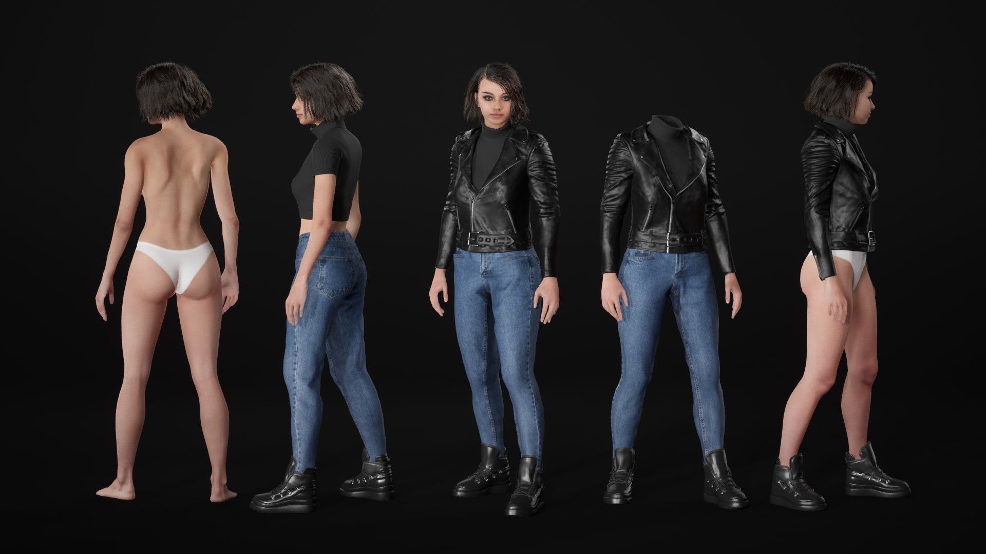 Woman in Casual Outfit - Modular - Rigged Low-poly 3D model_22