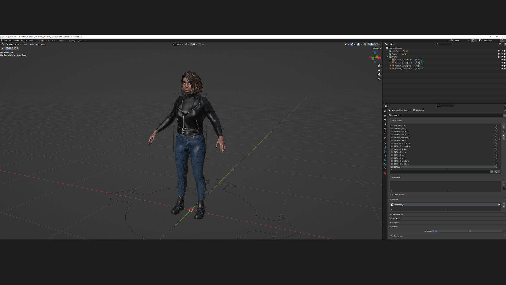 Woman in Casual Outfit - Modular - Rigged Low-poly 3D model_7