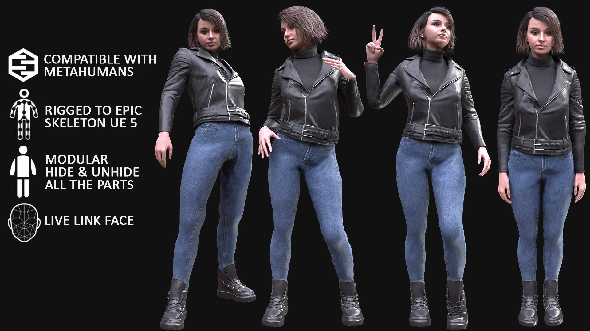 Woman in Casual Outfit - Modular - Rigged Low-poly 3D model_3
