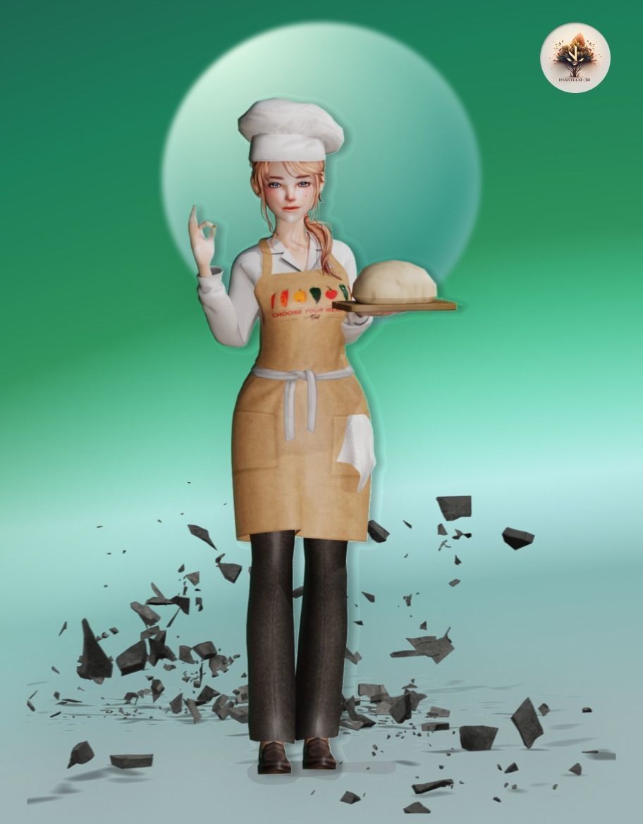Chef girl Low poly 3D Model Low-poly 3D model_3