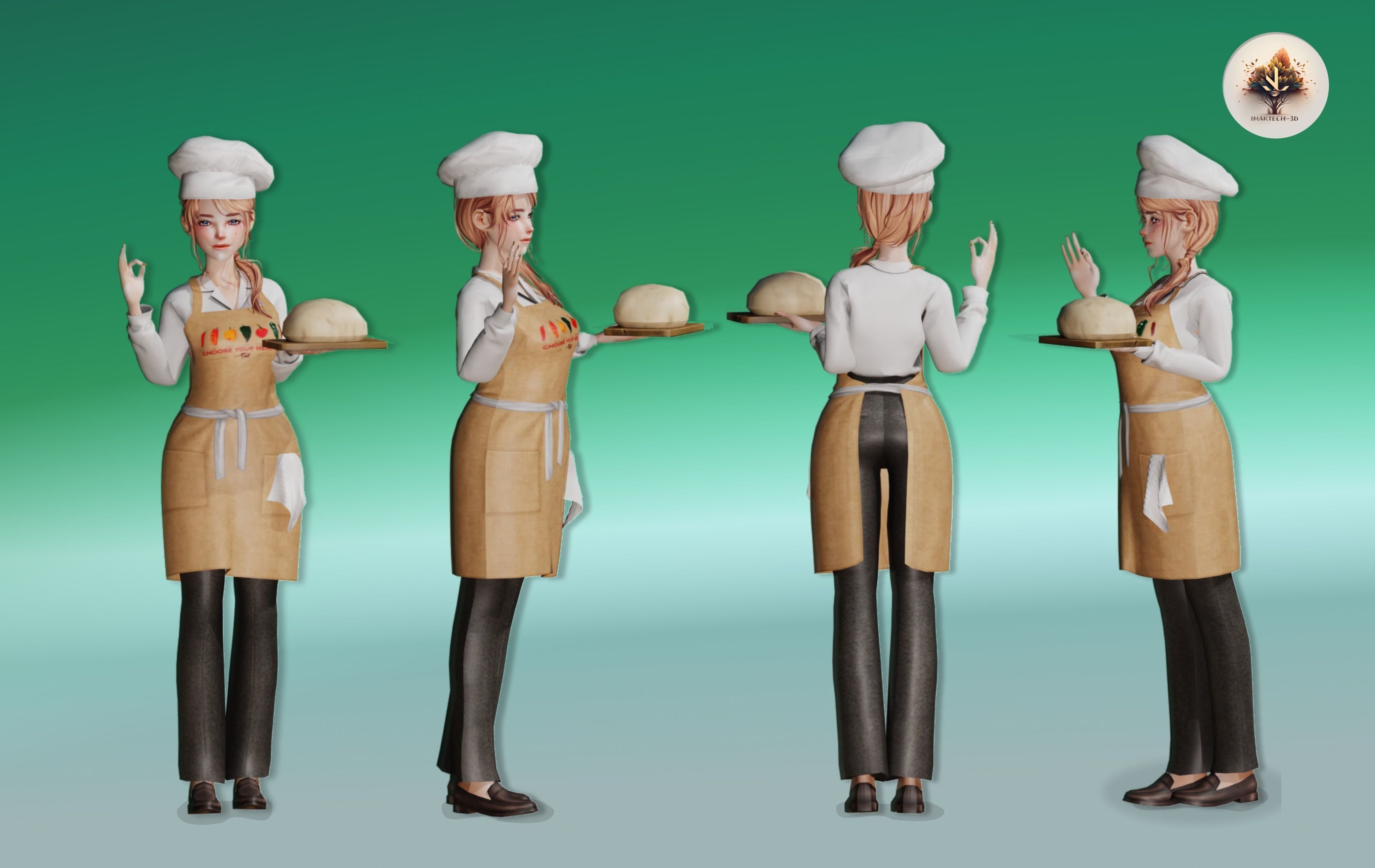 Chef girl Low poly 3D Model Low-poly 3D model_5