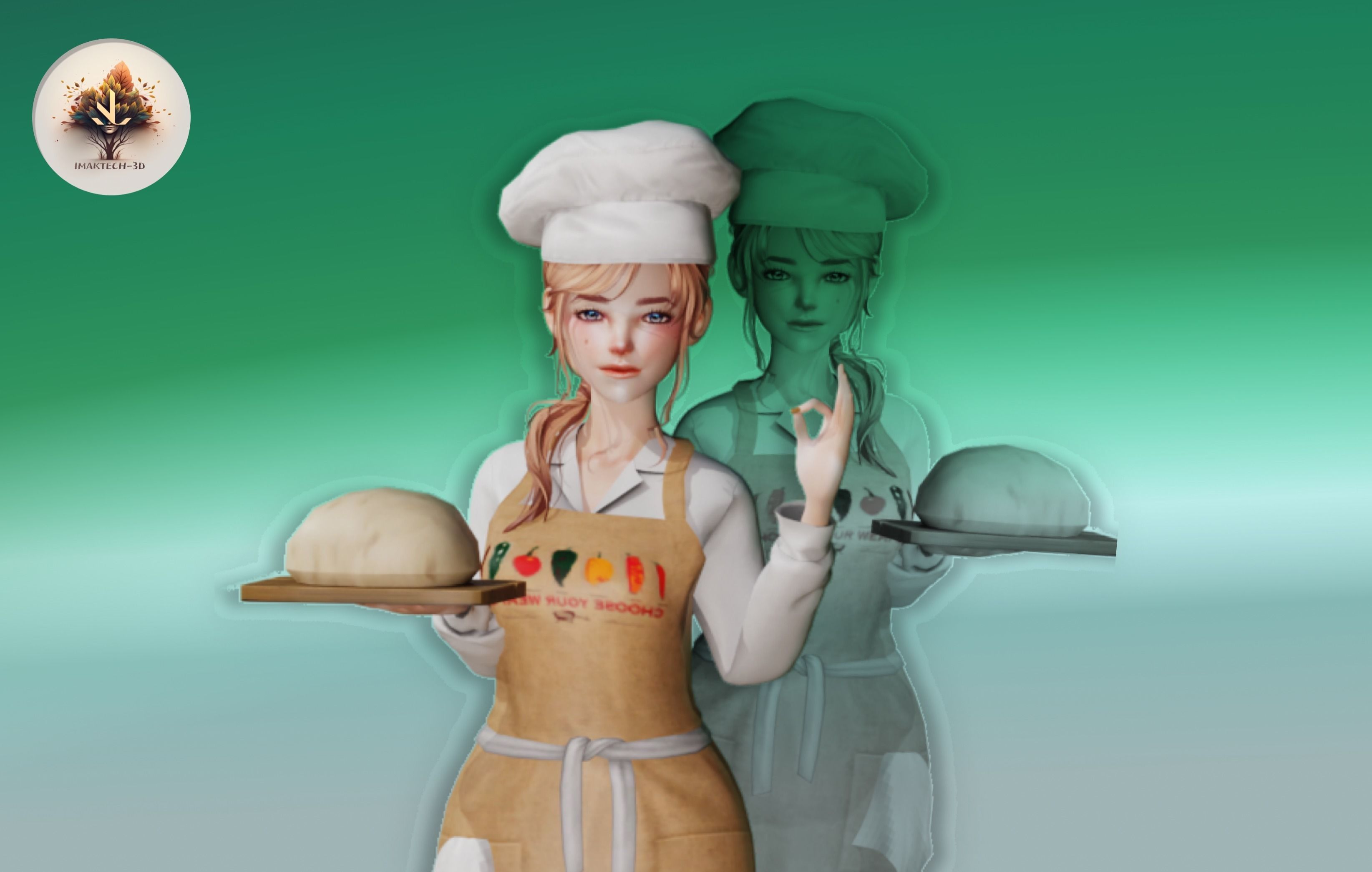 Chef girl Low poly 3D Model Low-poly 3D model_2