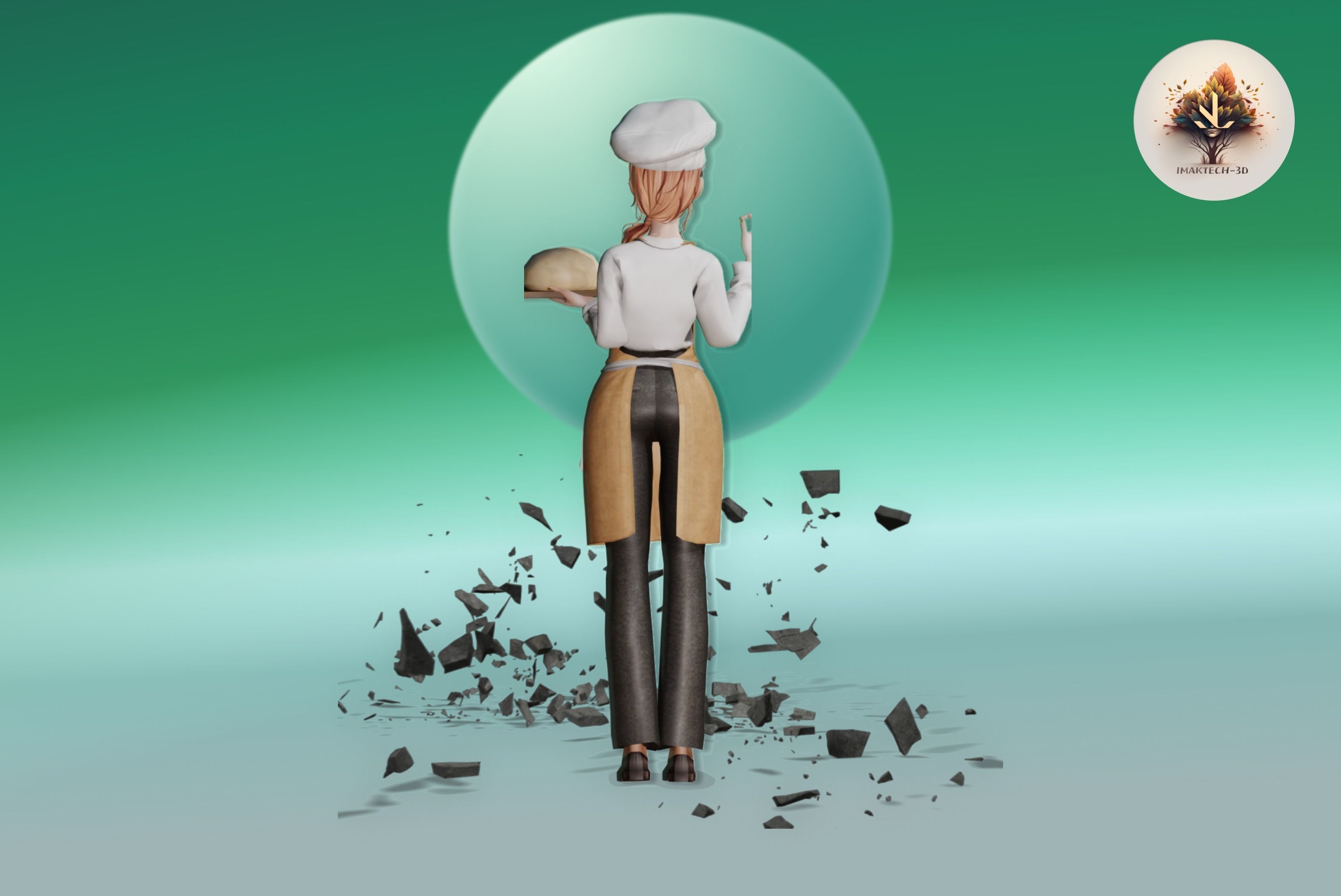 Chef girl Low poly 3D Model Low-poly 3D model_8