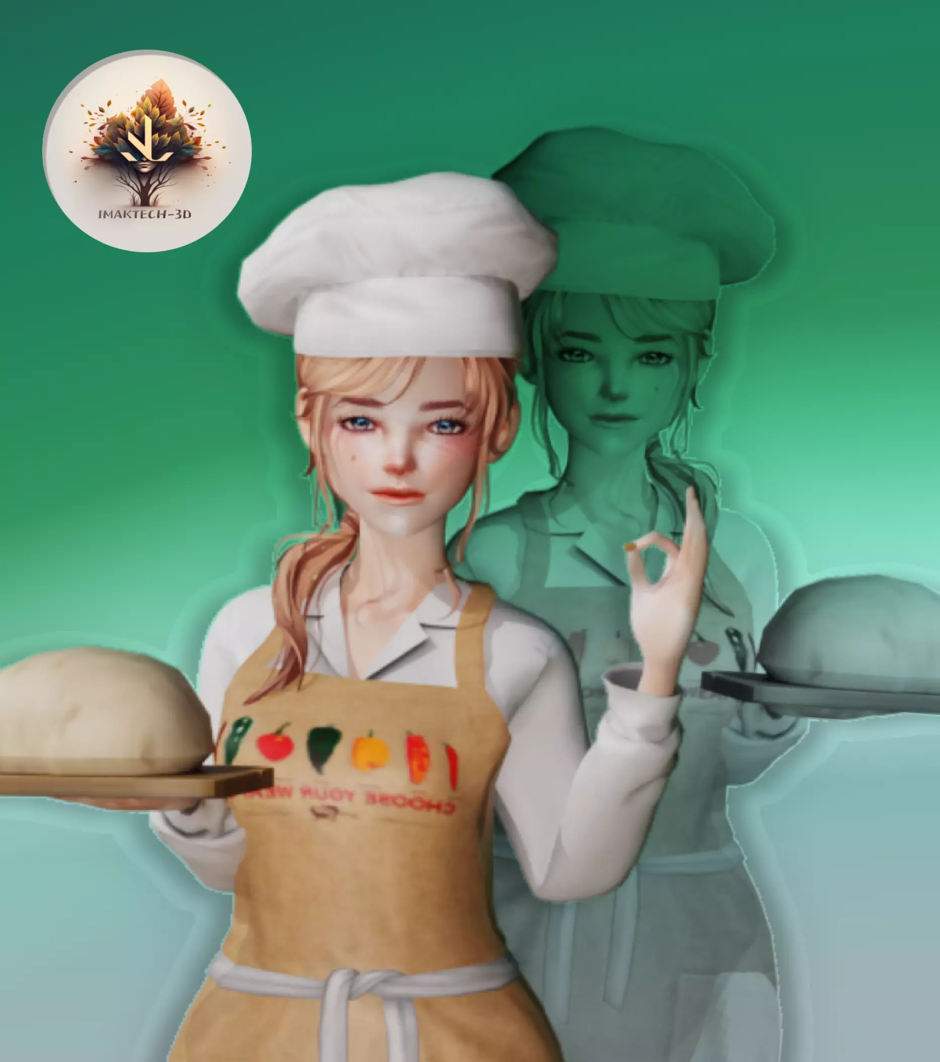 Chef girl Low poly 3D Model Low-poly 3D model_0