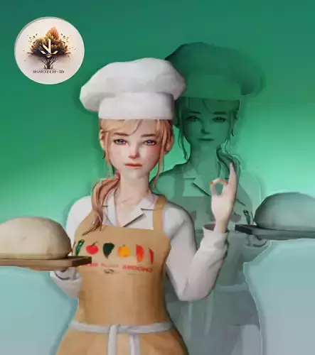Chef girl Low poly 3D Model Low-poly 3D model