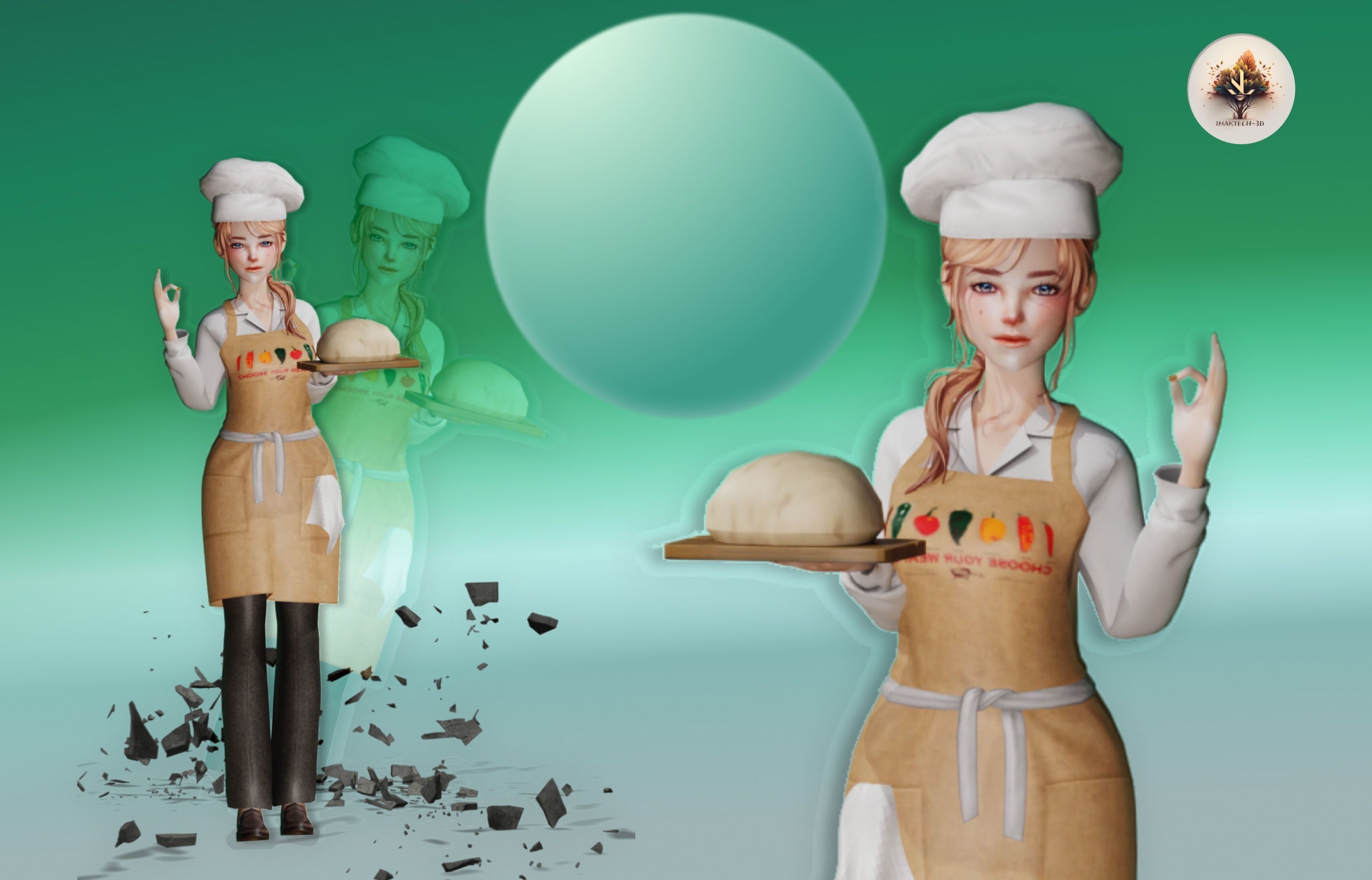 Chef girl Low poly 3D Model Low-poly 3D model_1
