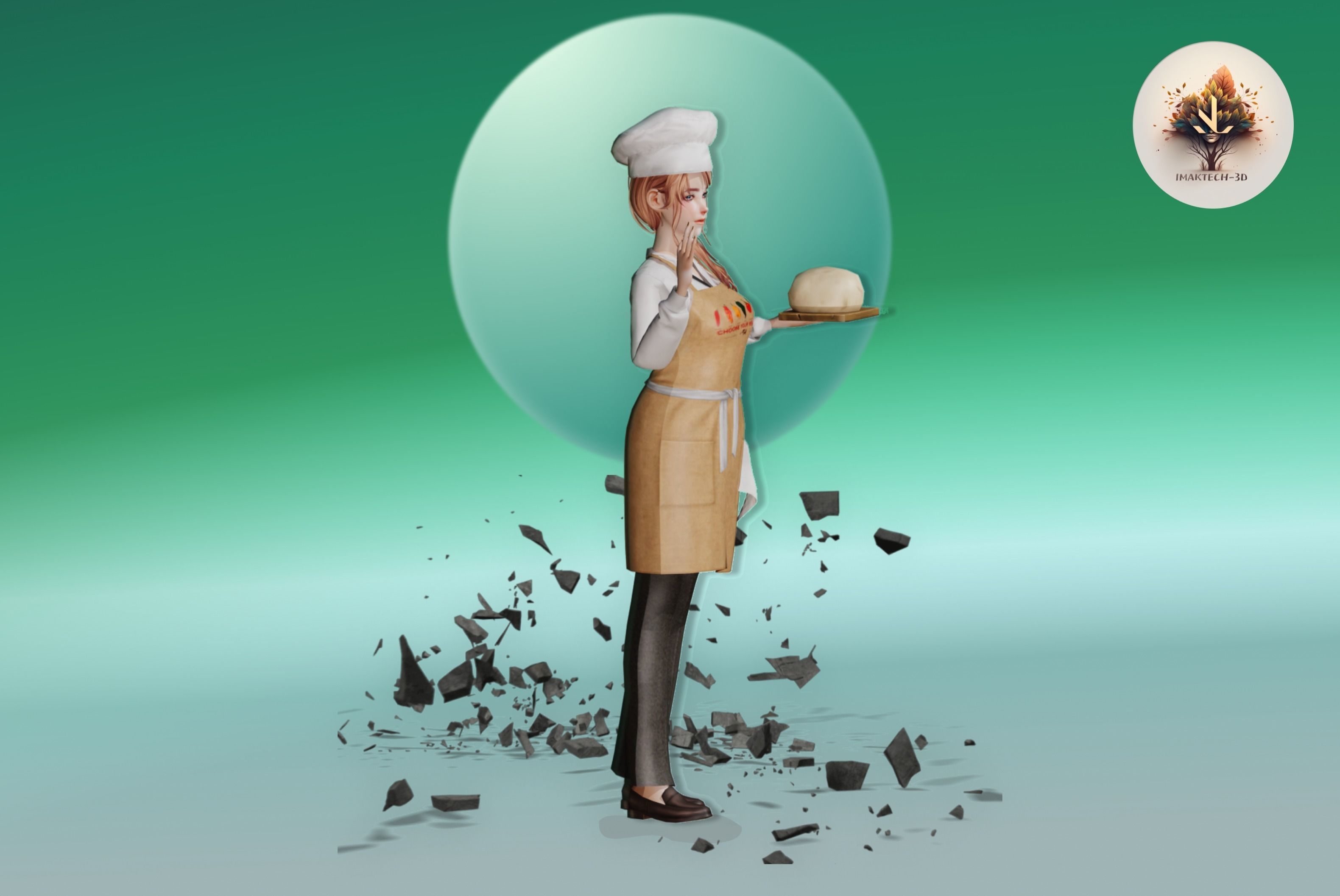 Chef girl Low poly 3D Model Low-poly 3D model_7