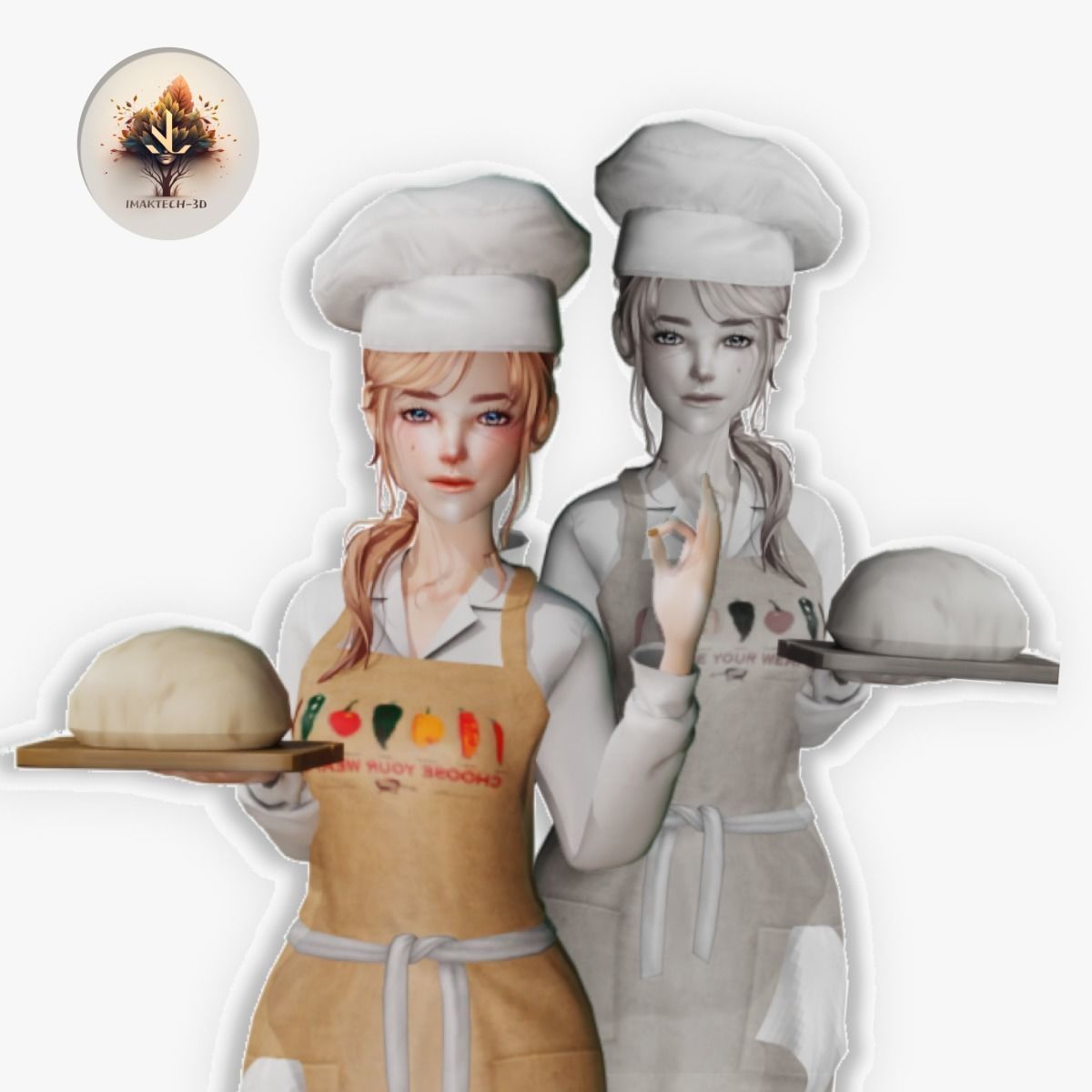 Chef girl Low poly 3D Model Low-poly 3D model_4