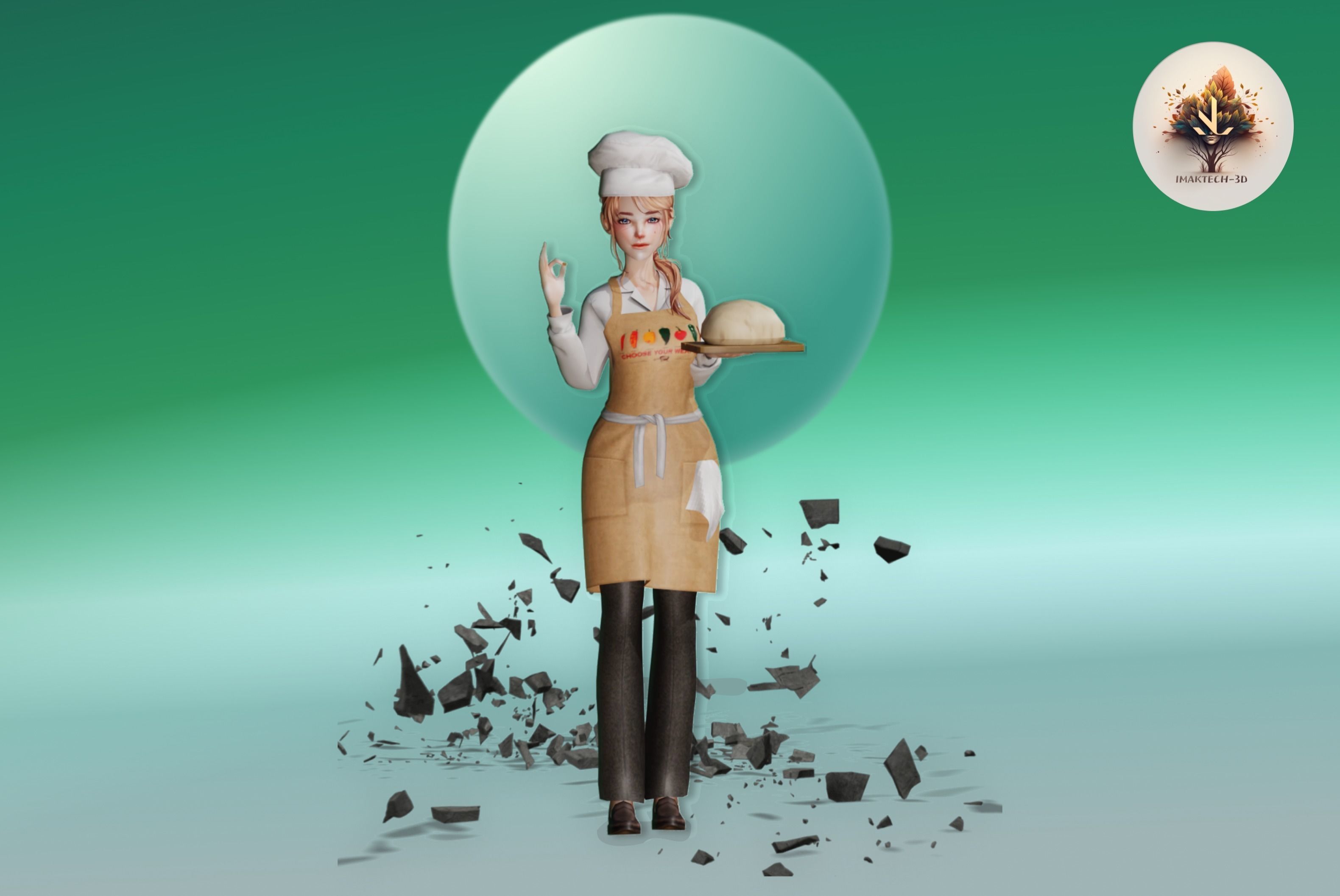 Chef girl Low poly 3D Model Low-poly 3D model_6