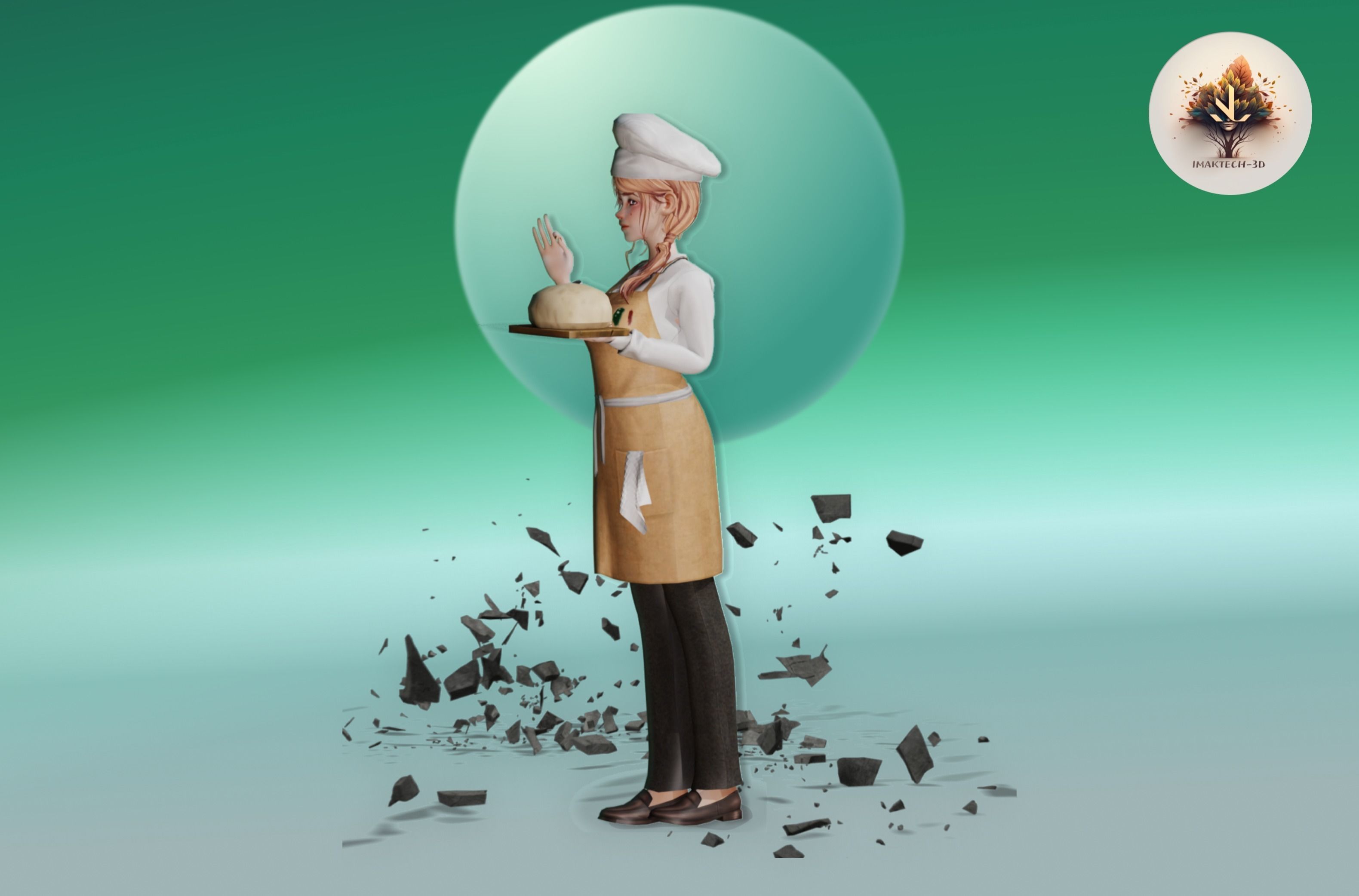Chef girl Low poly 3D Model Low-poly 3D model_9