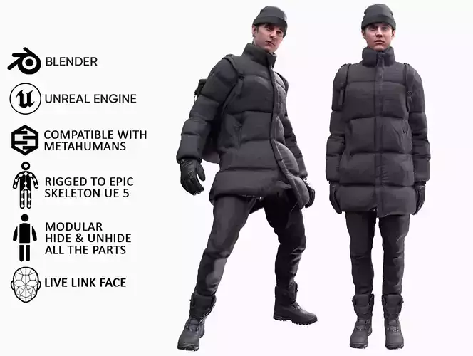 Man in Winter Outfit 4 - Modular - Rigged Low-poly 3D model