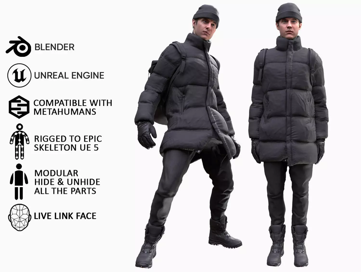 Man in Winter Outfit 4 - Modular - Rigged Low-poly 3D model_0