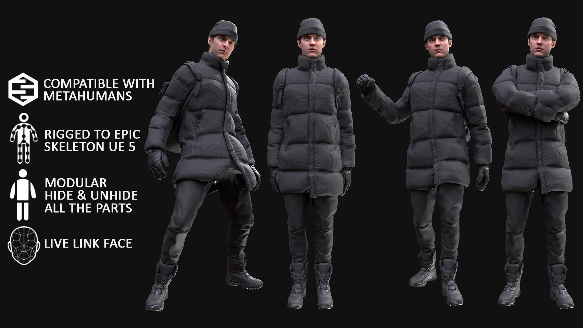 Man in Winter Outfit 4 - Modular - Rigged Low-poly 3D model_4
