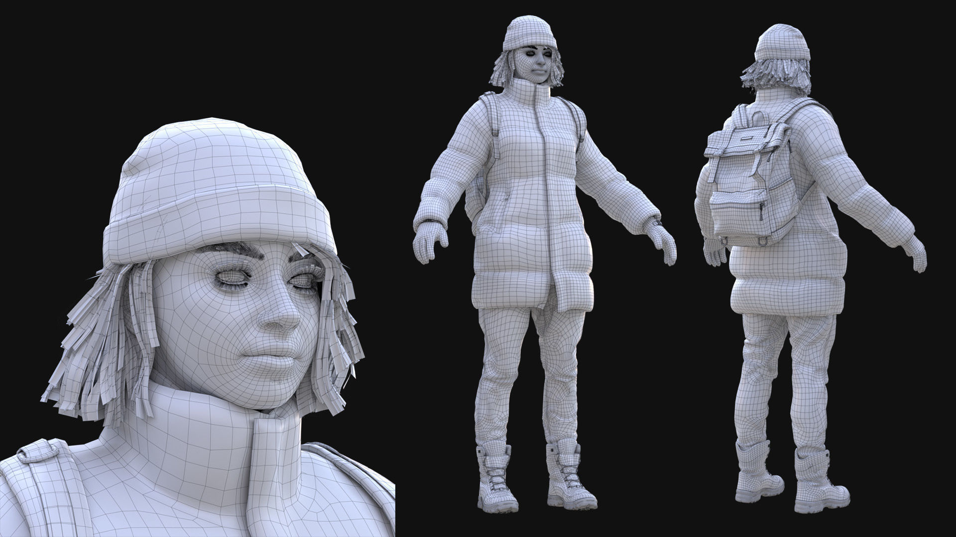 Woman in Winter Outfit 4 - Modular - Rigged Low-poly 3D model_20