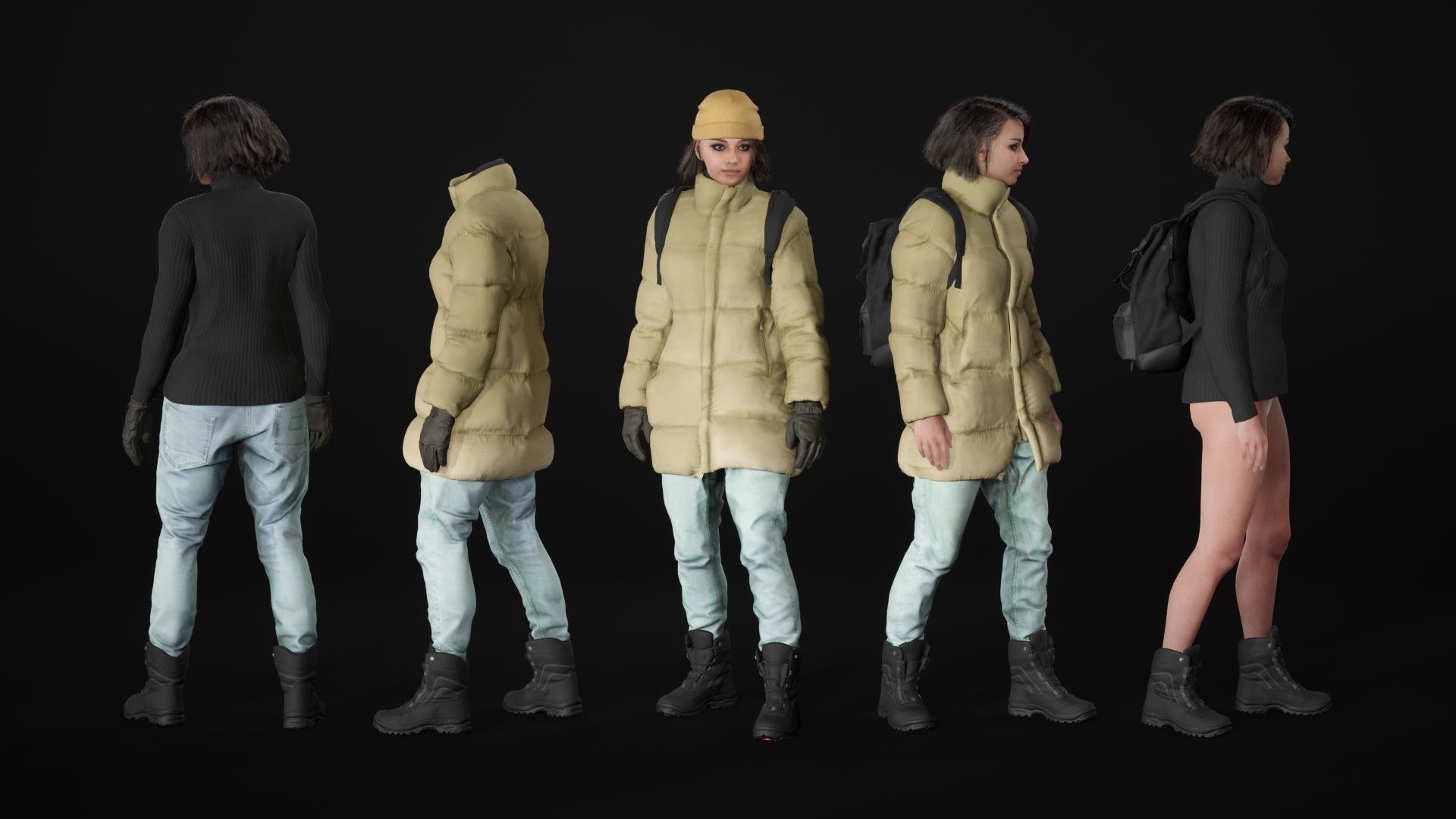 Woman in Winter Outfit 4 - Modular - Rigged Low-poly 3D model_24