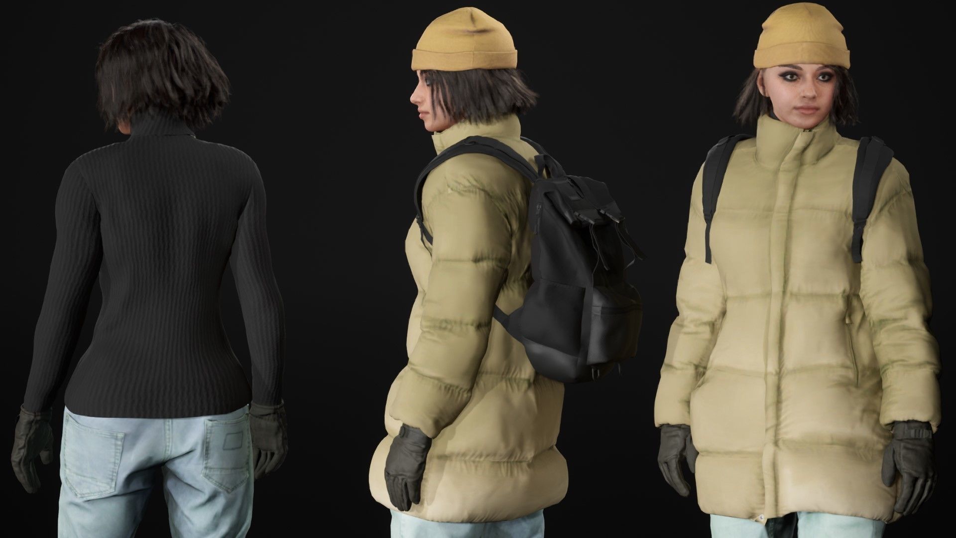 Woman in Winter Outfit 4 - Modular - Rigged Low-poly 3D model_25