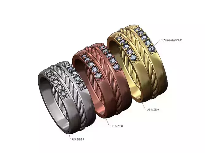 Diamond braided dome band US sizes 7 8 9