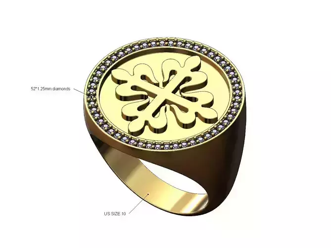 PP logo large diamond signet ring US size 10 3D print model