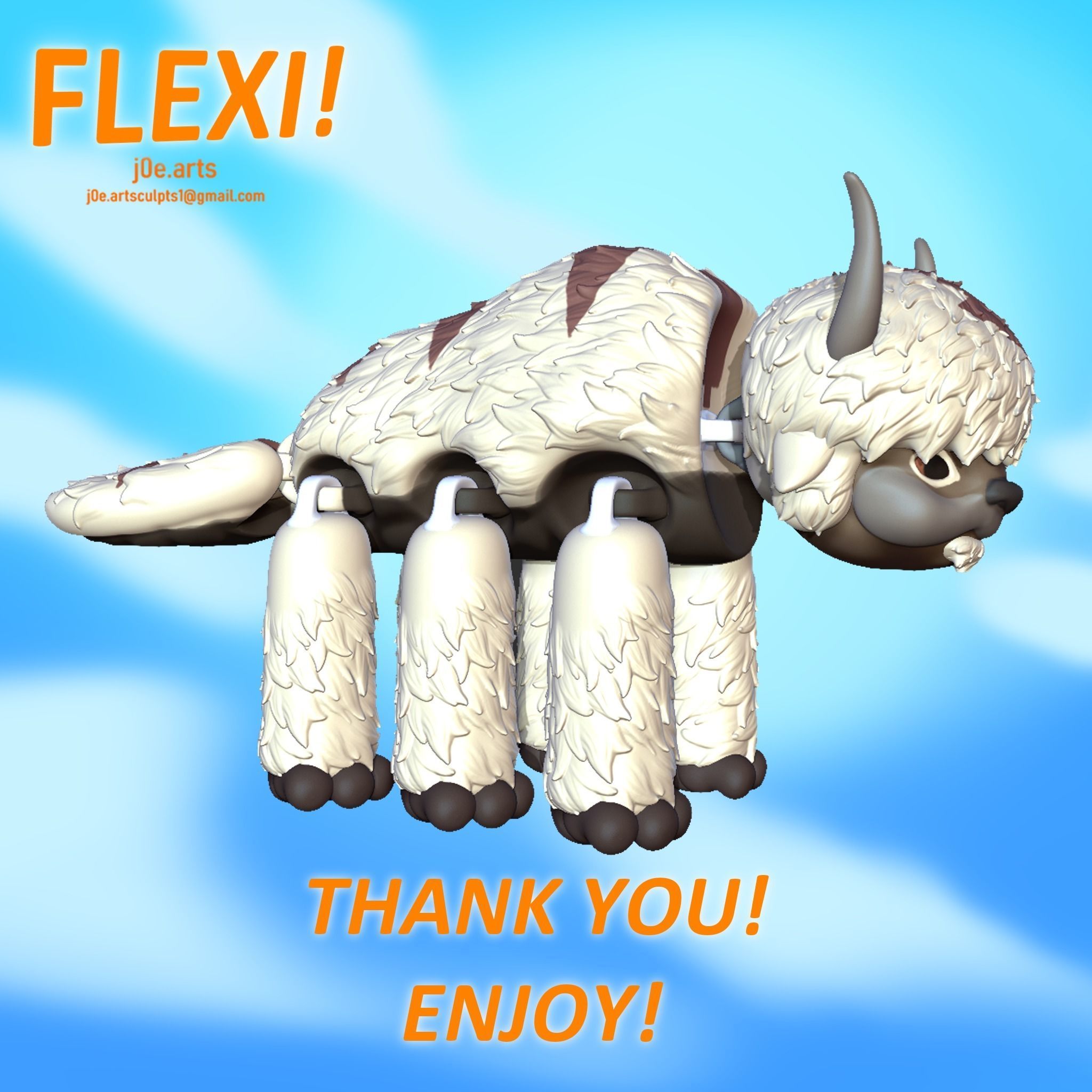 FLEXI Appa from Avatar the Last Airbender Print in place 3D print model_3