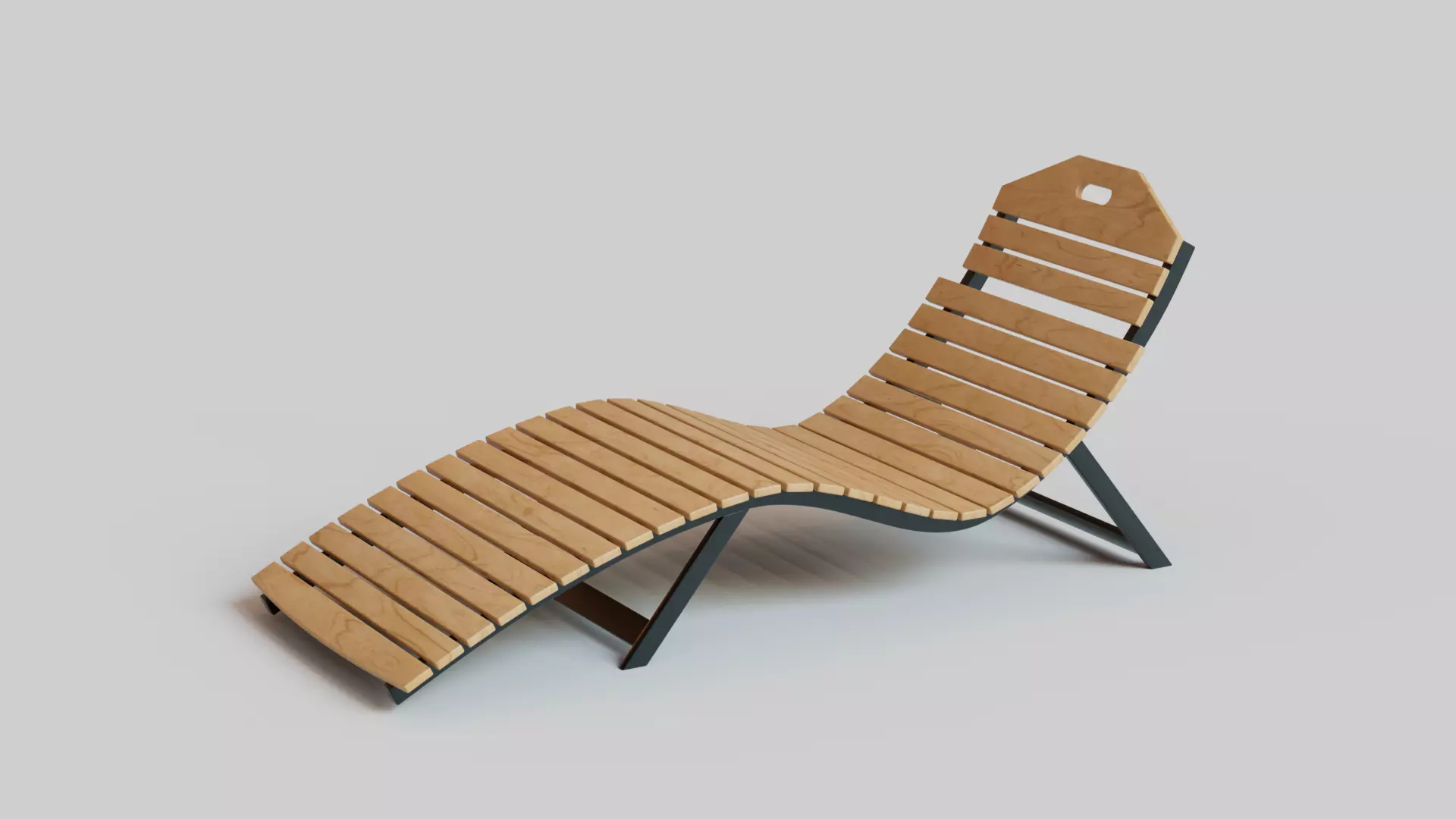 Outdoor Sun Lounger Sunbed - Wood and Metal PBR 3D model
