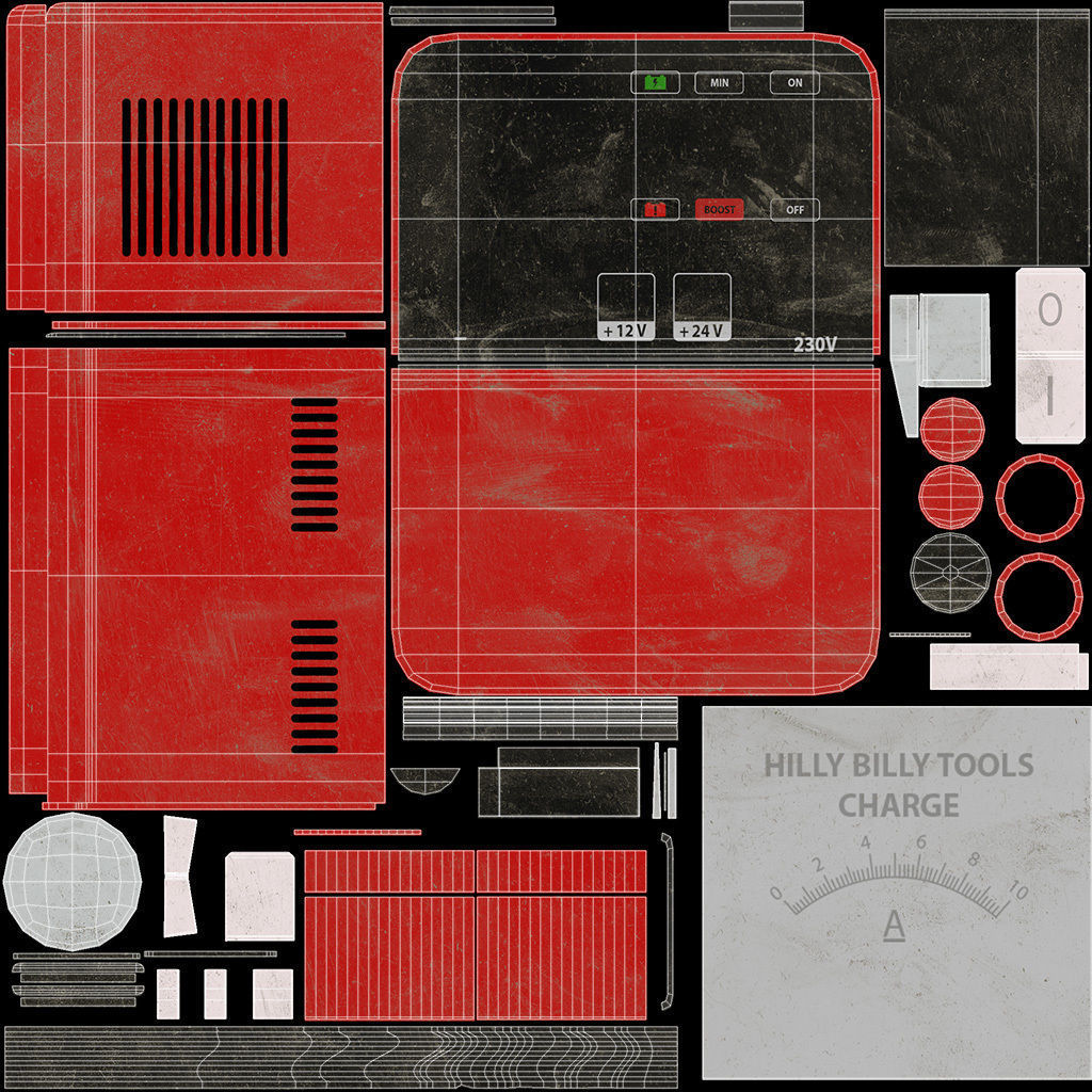 Industry Battery charger for car battery clean version Low-poly 3D model_11