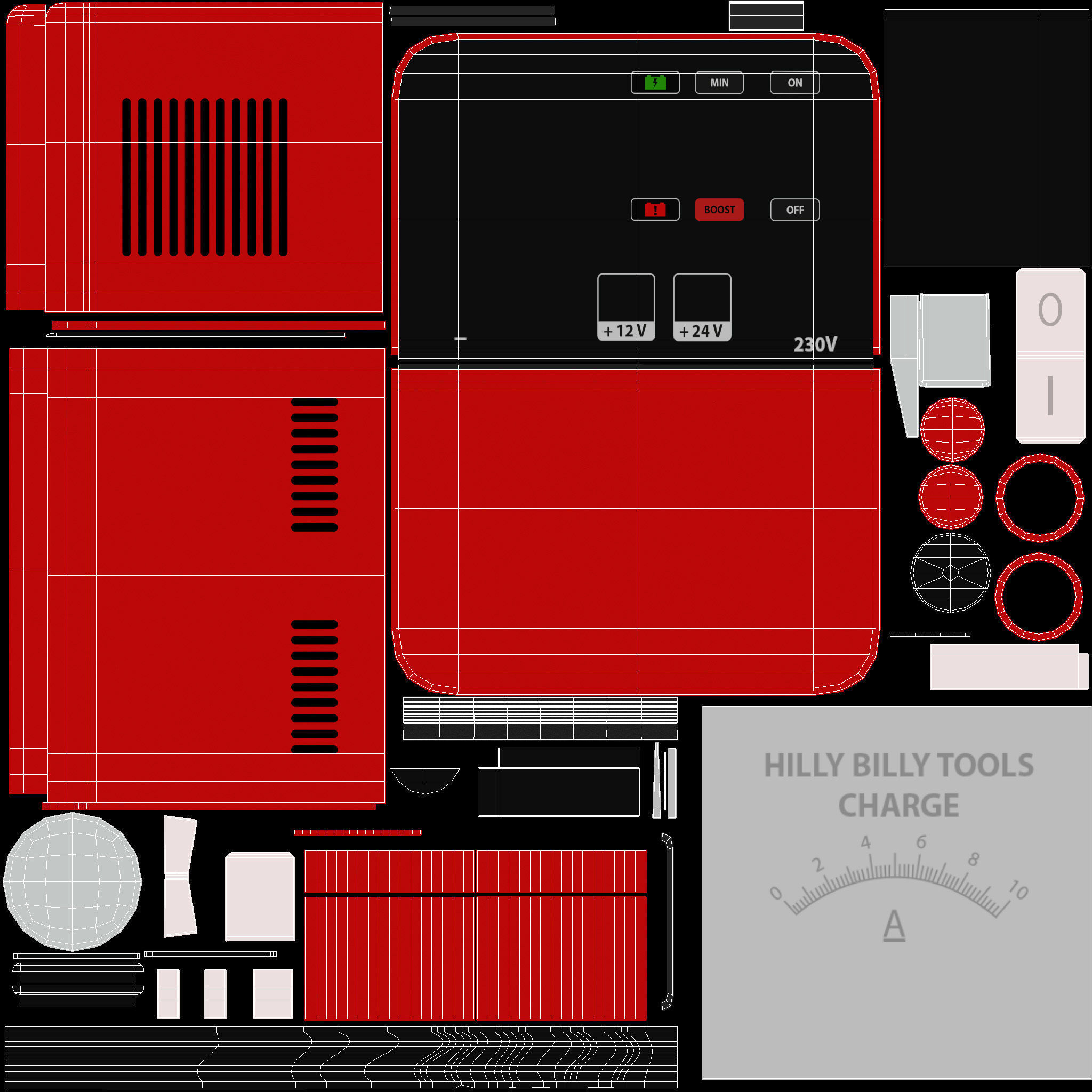 Industry Battery charger for car battery clean version Low-poly 3D model_12