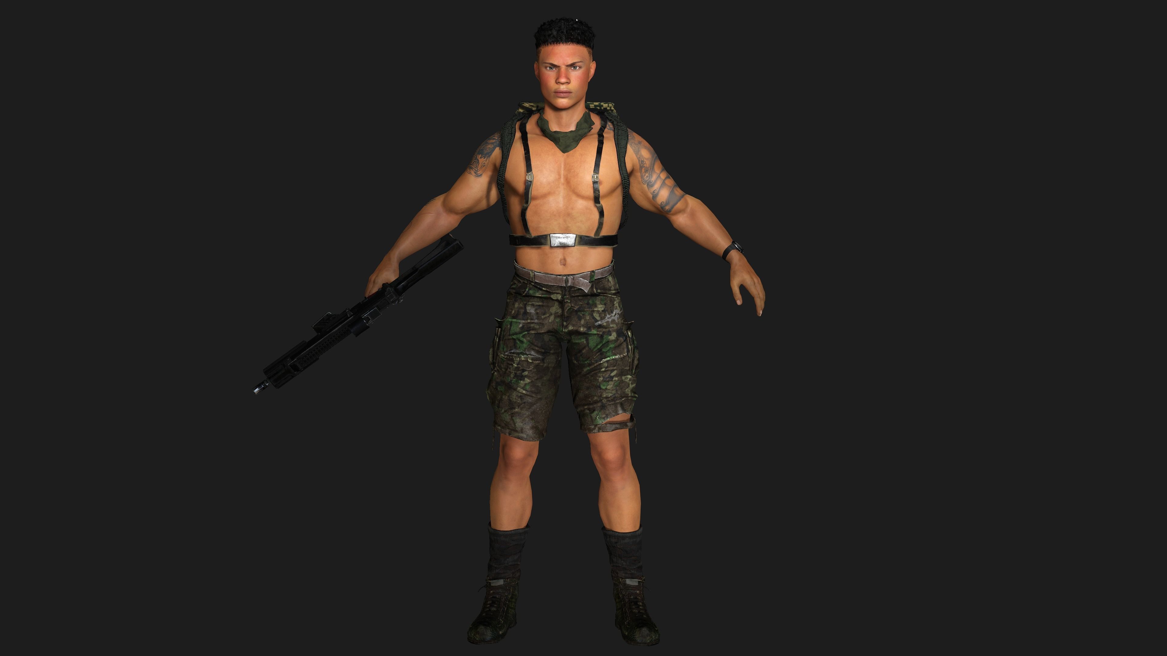 AAA 3D APOCALYPTIC- SURVIVAL- REALISTIC RIG GAME READY CHARACTER Low-poly 3D model_9