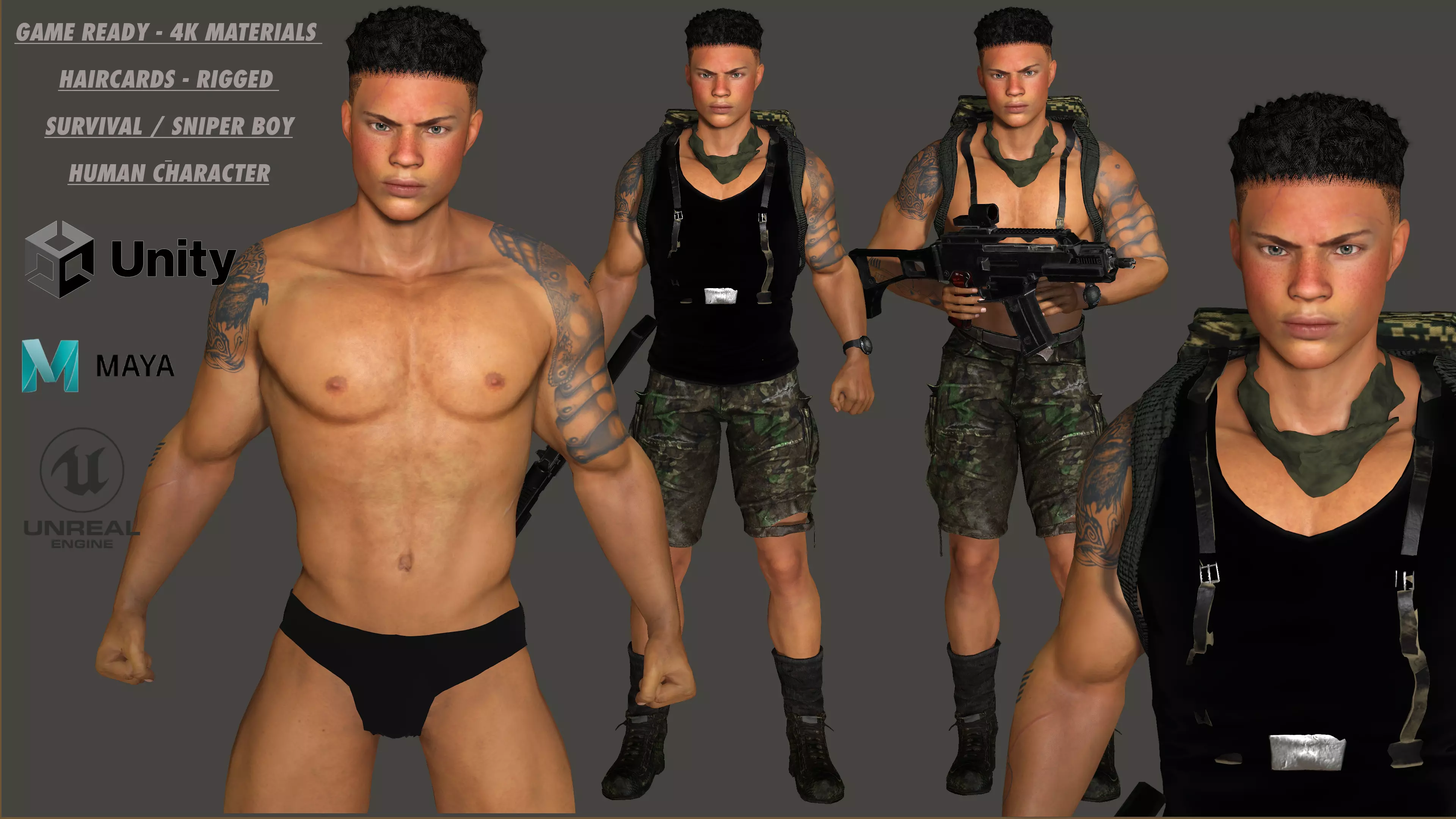 AAA 3D APOCALYPTIC- SURVIVAL- REALISTIC RIG GAME READY CHARACTER Low-poly 3D model_0