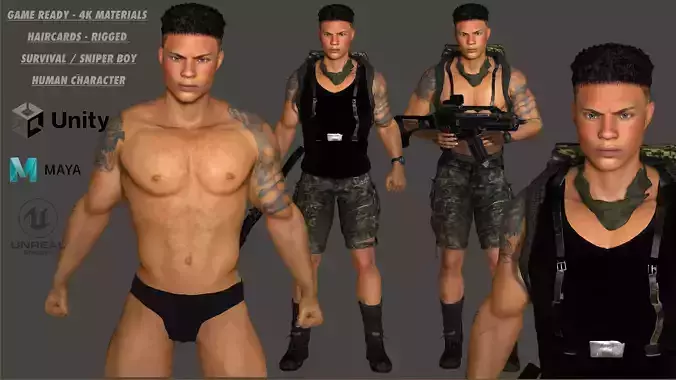 AAA 3D APOCALYPTIC- SURVIVAL- REALISTIC RIG GAME READY CHARACTER Low-poly 3D model AAA 3D APOCALYPTIC- SURVIVAL- REALISTIC RIG GAME READY CHARACTER Low-poly 3D model