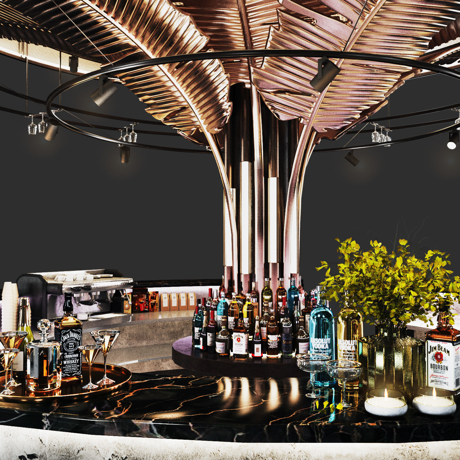 Cocktail Bar02-Island cafe Low-poly 3D model_1